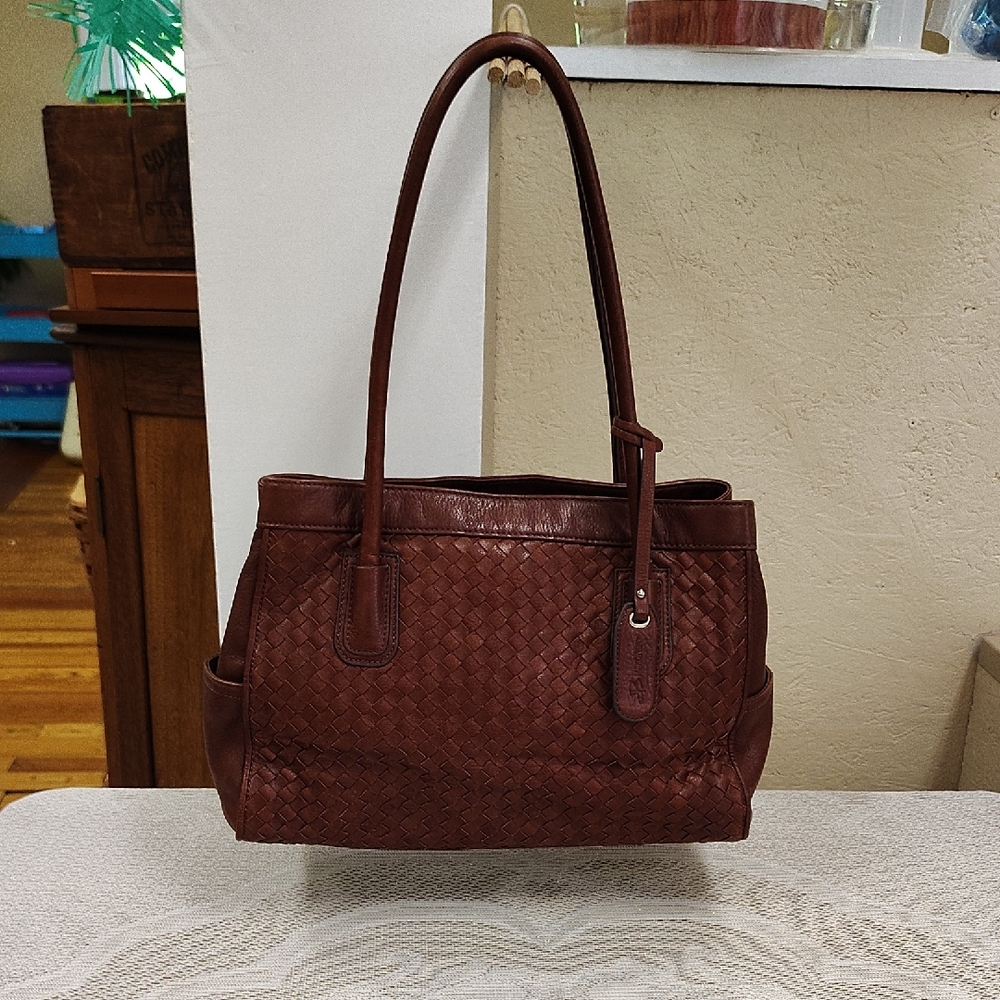 B. Makowsky Rich Brown Woven Shoulder Bag